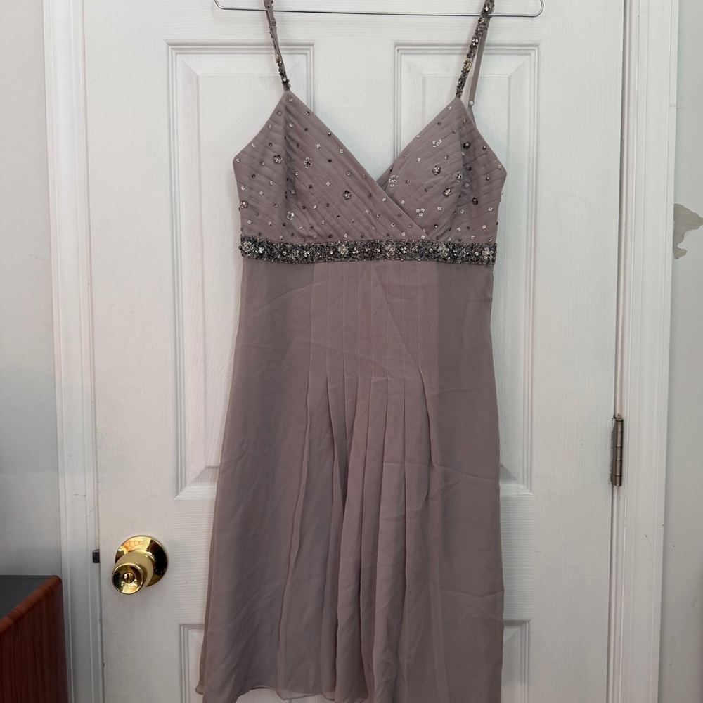 Sue Wong Nocturne Silver Silk Dress Sz 6